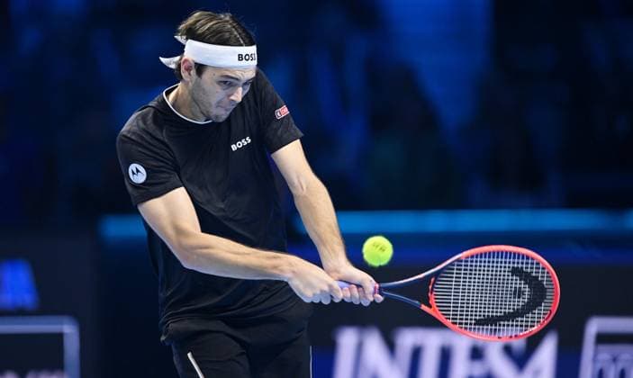 November 14, 2024, Turin: Taylor Fritz of USA plays the match against Alex de Minaur of Australia during the match of Nitto ATP, Tennis Herren Finals in Turin, 14 november 2024 ..The ATP men s singles world number 1 is preparing for the ATP Finals that will run from 10-17 November in Turin ANSA ALESSANDRO DI MARCO ATP Finals Torino  - ZUMAa110 20241114_zaf_a110_037 Copyright: xAlessandroxDixMarcox