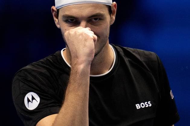 United States Taylor Fritz react during the singles tennis match of the ATP, Tennis Herren World Tour Finals against Australia s Alex de Minaur at the Inalpi Arena in Turin, Italy - - Thursday, November 14, 2024.  Copyright: xMarcoxAlpozzi LaPressex