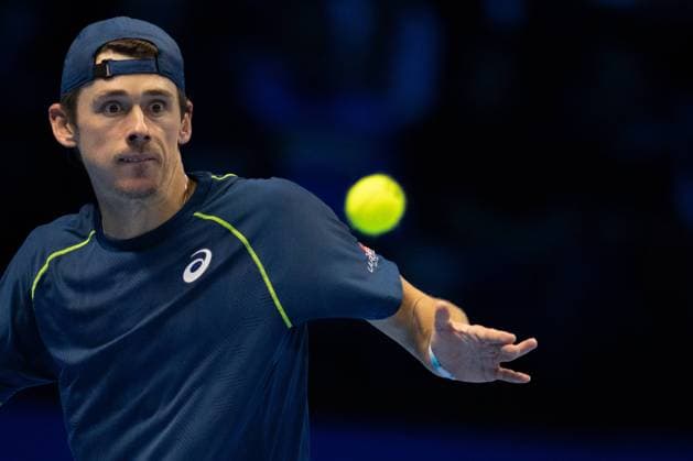 Australia s Alex de Minaur& xa0; returns the ball to United States Taylor Fritz during& xa0;their singles tennis match of the ATP, Tennis Herren World Tour Finals at the Inalpi Arena, in Turin, Italy - - Thursday, November 14, 2024.  Copyright: xMarcoxAlpozzi LaPressex