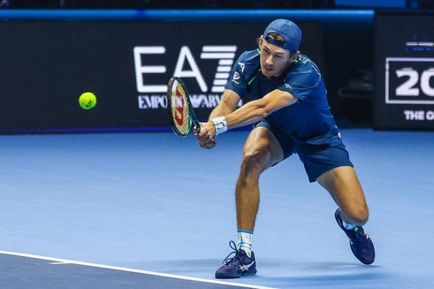 Taylor Fritz of United States vs Alex De Minaur of Australia Nitto ATP FINALS 2024 Turin 14 11 2024 Alex De Minaur of Australia seen in actions during Men s Singles Group Stage match against Taylor Fritz of United States on day five of the Nitto ATP Finals 2024 at Inalpi Arena Copyright: xBEAUTIFULxSPORTS Carabellix