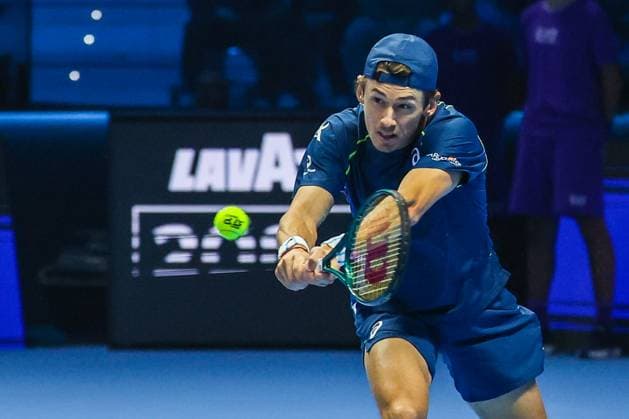 Taylor Fritz of United States vs Alex De Minaur of Australia Nitto ATP FINALS 2024 Turin 14 11 2024 Alex De Minaur of Australia seen in actions during Men s Singles Group Stage match against Taylor Fritz of United States on day five of the Nitto ATP Finals 2024 at Inalpi Arena Copyright: xBEAUTIFULxSPORTS Carabellix