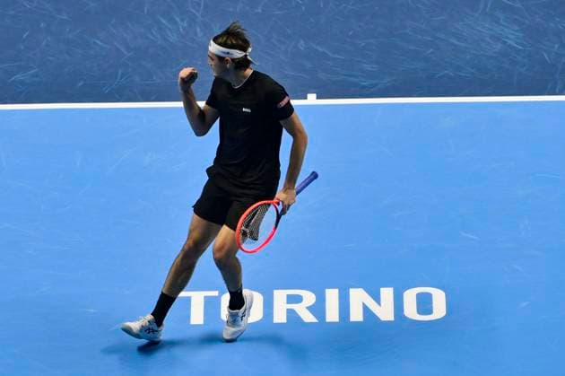 November 14, 2024: Taylor Fritz of USA in action against Alex de Minaur of Australia during their Nitto ATP, Tennis Herren Finals Day 5 during day one of the Nitto ATP Finals at Inalpi Arena on November 14, 2024 in Turin, Italy. - ZUMAg210 20241114_abp_g210_037 Copyright: xStefanoxGuidix