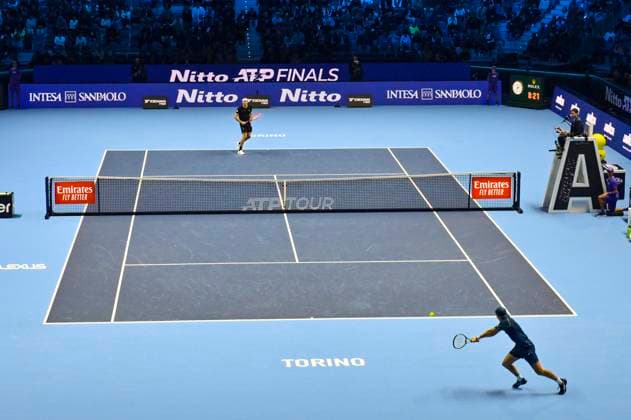 November 14, 2024: Taylor Fritz of USA in action against Alex de Minaur of Australia during their Nitto ATP, Tennis Herren Finals Day 5 during day one of the Nitto ATP Finals at Inalpi Arena on November 14, 2024 in Turin, Italy. - ZUMAg210 20241114_abp_g210_040 Copyright: xStefanoxGuidix