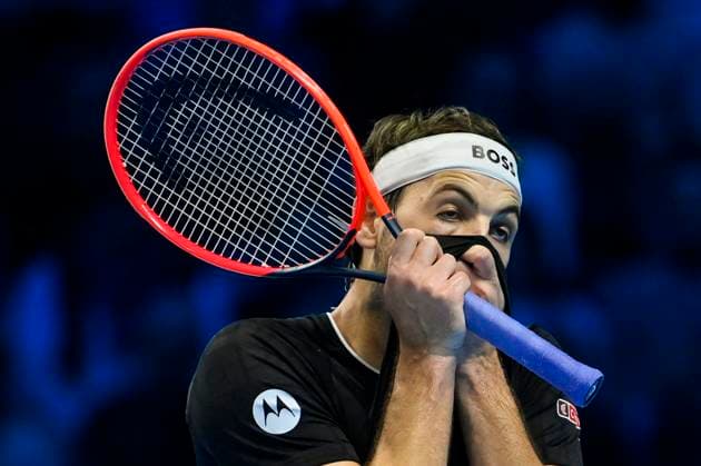 November 14, 2024: Taylor Fritz of USA in action against Alex de Minaur of Australia during their Nitto ATP, Tennis Herren Finals Day 5 during day one of the Nitto ATP Finals at Inalpi Arena on November 14, 2024 in Turin, Italy. - ZUMAg210 20241114_abp_g210_060 Copyright: xStefanoxGuidix