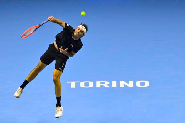 November 14, 2024: Taylor Fritz of USA in action against Alex de Minaur of Australia during their Nitto ATP, Tennis Herren Finals Day 5 during day one of the Nitto ATP Finals at Inalpi Arena on November 14, 2024 in Turin, Italy. - ZUMAg210 20241114_abp_g210_044 Copyright: xStefanoxGuidix
