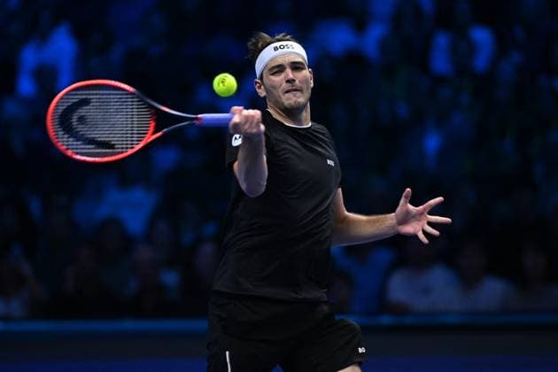 Nitto ATP, Tennis Herren Finals - Fritz v de Minaur Taylor Fritz (USA) duringhis third match at the 2024 Nitto ATP Finals in Torino, ITALY, on November 14, 2024. Photo by Corinne Dubreuil ABACAPRESS.COM Turin Italy  Copyright: xDubreuilxCorinne ABACAx