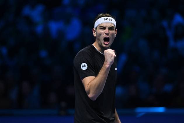 Nitto ATP, Tennis Herren Finals - Fritz v de Minaur Taylor Fritz (USA) duringhis third match at the 2024 Nitto ATP Finals in Torino, ITALY, on November 14, 2024. Photo by Corinne Dubreuil ABACAPRESS.COM Turin Italy  Copyright: xDubreuilxCorinne ABACAx