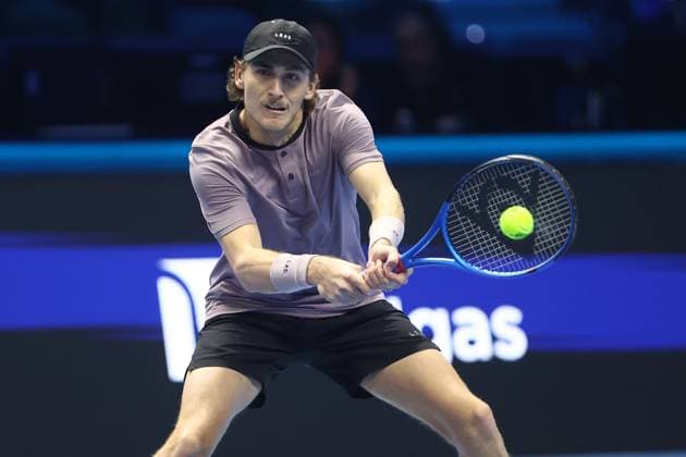 Jordan Thompson (Australia) controls the ball, Day 5, Nitto ATP, Tennis Herren Finals 2024, INALPI Arena, November 14, 2024, Turin, Italy.