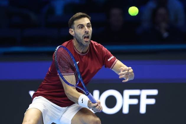 Marcel Granollers (Spain) controls the ball, Day 5, Nitto ATP, Tennis Herren Finals 2024, INALPI Arena, November 14, 2024, Turin, Italy.