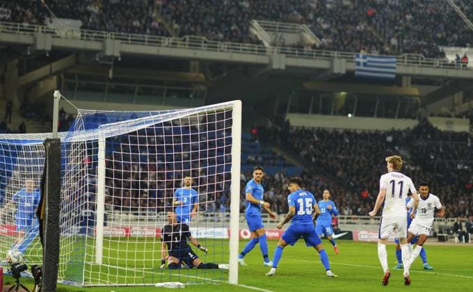 Ollie Watkins of England scores the opening goal Greece v England, UEFA Nations League, League B, Group 2, Football, Olympic Stadium, Athens, Greece - 14 Nov 2024 EDITORIAL USE ONLY No use with unauthorised audio, video, data, fixture lists, club league logos or live services. Online in-match use limited to 120 images, no video emulation. No use in betting, games or single club league player publications. Copyright: xJavierxGarcia Shutterstockx 14902321ad