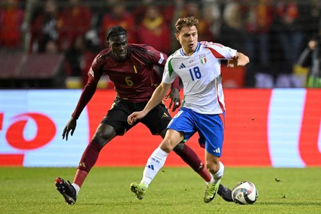 BRUSSELS - (l-r) Amadou Onana of Belgium, Nicolo Barella of Italy during the UEFA Nations League match between Belgium and Italy at the King Baudouin Stadium on Nov. 14, 2024 in Brussels, Belgium. ANP Hollandse Hoogte UEFA Nations League 2024 25 League A Group A2 2024 25 xVIxANPxSportx xGerritxvanxKeulenxIVx 513468968 originalFilename: 513468968.jpg