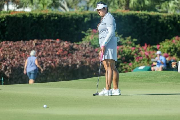 November 14, 2024, Belleair, Florida, USA: Lilia Vu sinks a putt at the 9th green while playing in The Annika on Thursday, Nov 14, 2024, at the Pelican Golf Club in Belleair. Belleair USA - ZUMAs70_ 0779355471st Copyright: xDouglasxR.xCliffordx