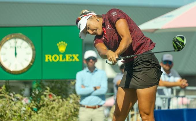 November 14, 2024, Belleair, Florida, USA: Lexi Thompson drives the 10th fairway while playing in The Annika on Thursday, Nov 14, 2024, at the Pelican Golf Club in Belleair. Belleair USA - ZUMAs70_ 0779355639st Copyright: xDouglasxR.xCliffordx