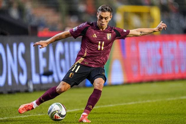 2024-11-14 Belgium v Italy - UEFA Nations League 2024 25 League A Group A2 BRUSSELS, BELGIUM - NOVEMBER 14: Leandro Trossard of Belgium makes a pass during the UEFA Nations League 2024 25 League A Group A2 match between Belgium and Italy at King Baudouin Stadium on November 14, 2024 in Brussels, Belgium. (Photo by Joris Verwijst BSR Agency) Brussels Belgium Content not available for redistribution in The Netherlands directly or indirectly through any third parties. Copyright: xBSRxAgencyx