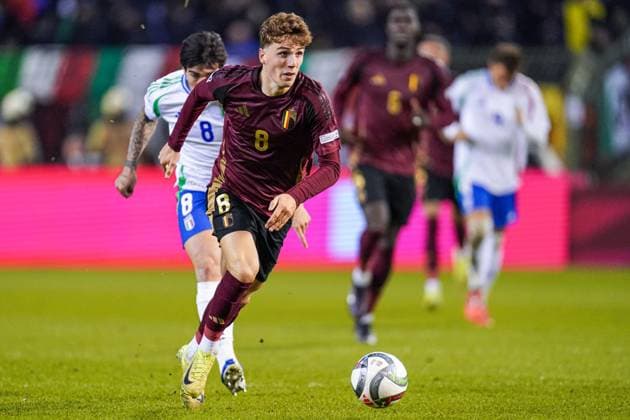 2024-11-14 Belgium v Italy - UEFA Nations League 2024 25 League A Group A2 BRUSSELS, BELGIUM - NOVEMBER 14: Arne Engels of Belgium dribbles during the UEFA Nations League 2024 25 League A Group A2 match between Belgium and Italy at King Baudouin Stadium on November 14, 2024 in Brussels, Belgium. (Photo by Joris Verwijst BSR Agency) Brussels Belgium Content not available for redistribution in The Netherlands directly or indirectly through any third parties. Copyright: xBSRxAgencyx