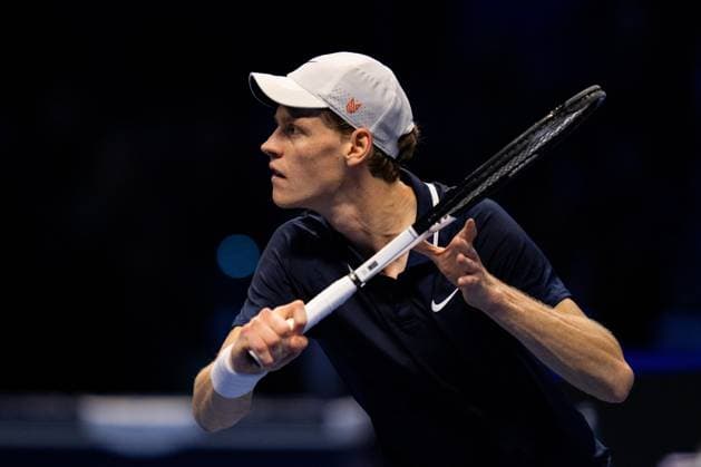 Italy s Jannik Sinner react during the singles tennis match of the ATP, Tennis Herren World Tour Finals against Russia s Daniil MedvedevÊ at the Inalpi Arena in Turin, Italy - - Thursday, November 14, 2024.  Copyright: xMarcoxAlpozzi LaPressex