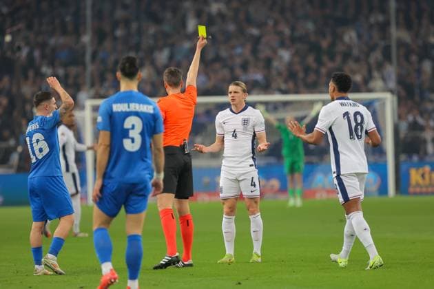 Greece v England UEFA Nations League Conor Gallagher of England receives a yellow card during the UEFA Nations League match at Olympic Stadium, Athens UK Newspapers OUT Copyright: xYannisxHalasx FIL-20915-0055