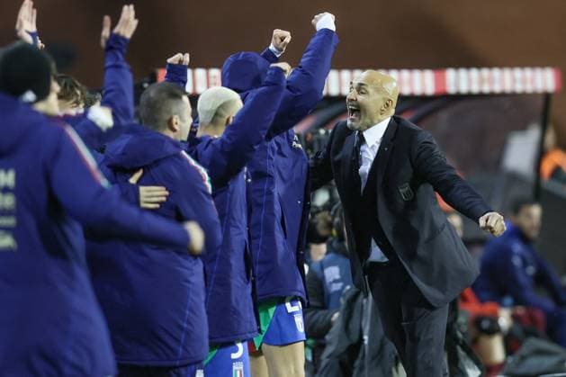 Italian head coach Luciano Spalletti celebrates after a soccer game between Belgian national soccer team Red Devils and Italy, match 5 (out of 6) in the League A Group 2 of the UEFA Nations League 2025 competition, Thursday 14 November 2024 in Brussels. BRUNOxFAHY  x105427641x