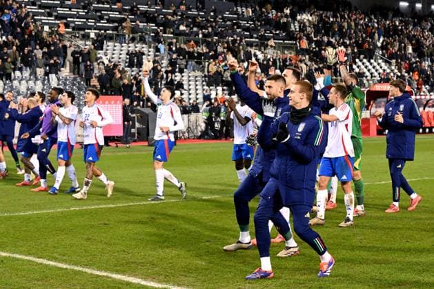 BRUSSELS - Players of Italy after the UEFA Nations League match between Belgium and Italy at the King Baudouin Stadium on Nov. 14, 2024 in Brussels, Belgium. ANP Hollandse Hoogte UEFA Nations League 2024 25 League A Group A2 2024 25 xVIxANPxSportx xGerritxvanxKeulenxIVx 513476178 originalFilename: 513476178.jpg