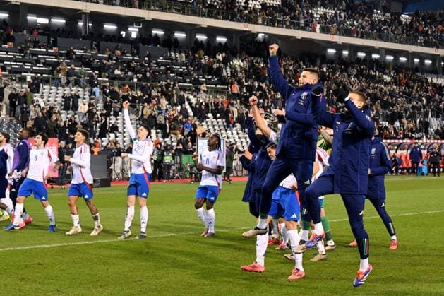 BRUSSELS - Players of Italy after the UEFA Nations League match between Belgium and Italy at the King Baudouin Stadium on Nov. 14, 2024 in Brussels, Belgium. ANP Hollandse Hoogte UEFA Nations League 2024 25 League A Group A2 2024 25 xVIxANPxSportx xGerritxvanxKeulenxIVx 513476193 originalFilename: 513476193.jpg
