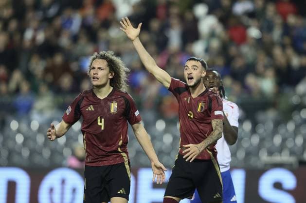Belgium s Wout Faes and Belgium s Zeno Debast react during a soccer game between Belgian national soccer team Red Devils and Italy, match 5 (out of 6) in the League A Group 2 of the UEFA Nations League 2025 competition, Thursday 14 November 2024 in Brussels. BELGA PHOTO BRUNO FAHY BELGA PHOTO Bruno Fahy LaPresse BELGIUM OUT  Copyright: xBELGA LaPresse x