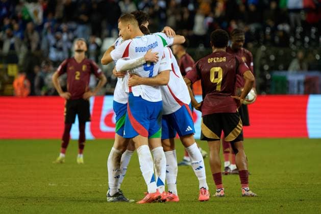 players of Italy celebrates the victory during Belgium vs Italy, Football UEFA Nations Leage match in Brussel, Belgium, November 14 2024  Copyright: xEmmanuelexMastrodonato IPAxSportx xx IPA_51565002 IPA_Agency_IPA51565002