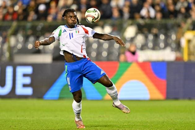 241114 UEFA NATIONS LEAGUE A2 - D5 BELGIUM VS ITALY Moise Kean (11) of Italy pictured in action during a soccer game between the national teams of Belgium, called the Red Devils and Italy, called Azzurri in the fifth game in group A2 in the UEFA Nations League , on Thursday 14 November 2024 in Brussels , Belgium . photo isosport David Catry BRUSSELS BELGIUM  Copyright: xx 485805