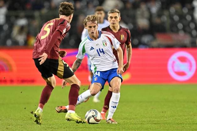 241114 UEFA NATIONS LEAGUE A2 - D5 BELGIUM VS ITALY Nicolo Rovella (14) of Italy pictured during a soccer game between the national teams of Belgium, called the Red Devils and Italy, called Azzurri in the fifth game in group A2 in the UEFA Nations League , on Thursday 14 November 2024 in Brussels , Belgium . photo isosport David Catry BRUSSELS BELGIUM  Copyright: xx 485840