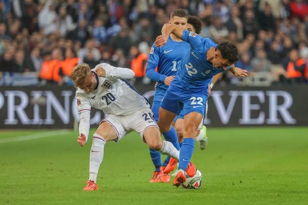 Greece v England UEFA Nations League Dimitris Giannoulis of Greece and Jarrod Bowen of England during the UEFA Nations League match at Olympic Stadium, Athens UK Newspapers OUT Copyright: xYannisxHalasx FIL-20915-0093