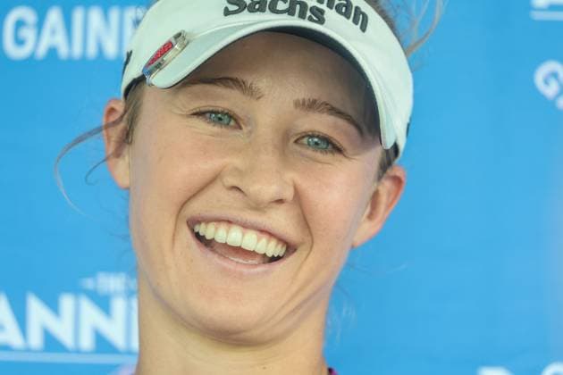 November 14, 2024, Belleair, Florida, USA: BradentonÃ¢â‚¬â ¢s Nelly Korda, LPGA, Golf Damen TourÃ¢â‚¬â ¢s 2024 player of the year, answers questions about her Sports Illustrated (SI) swimsuit photo session after playing in The Annika on Thursday, Nov 14, 2024, at the Pelican Golf Club in Belleair. Belleair USA - ZUMAs70_ 20241114_zan_s70_021 Copyright: xDouglasxR.xCliffordx