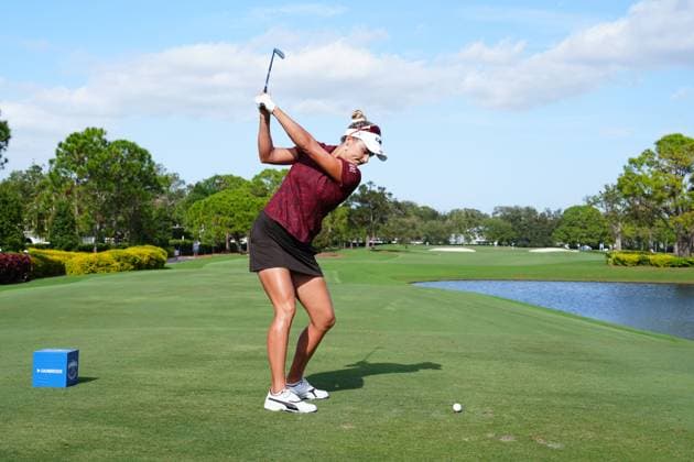 BELLEAIR, FL - NOVEMBER 14: LPGA, Golf Damen player Lexi Thompson plays her tee shot on the first hole on November 14, 2024, during the first round of the LPGA The ANNIKA driven by Gainbridge at Pelican Golf Club in Belleair, Florida. (Photo by Brian Spurlock Icon Sportswire) GOLF: NOV 14 LPGA The ANNIKA driven by Gainbridge at Pelican EDITORIAL USE ONLY Icon241114161