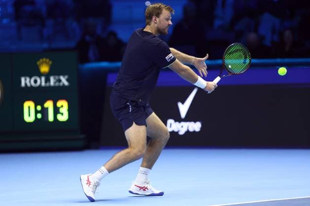 Kevin Krawietz (Germany) controls the ball, Day 6, Nitto ATP, Tennis Herren Finals 2024, INALPI Arena, November 15, 2024, Turin, Italy.