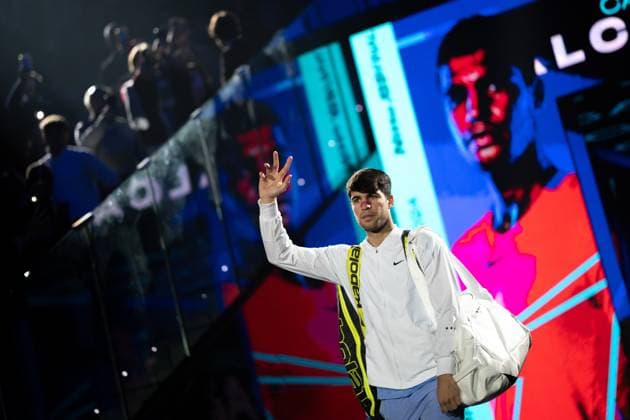 & xa0;Spain s Carlos Alcaraz before the singles tennis match of the ATP, Tennis Herren World Tour Finals against Germany s Alexander Zverev at the Inalpi Arena in Turin, Italy - - Friday, November 15, 2024.  Copyright: xMarcoxAlpozzi LaPressex