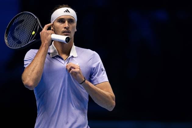 Germany s Alexander Zverev& xa0;react during the singles tennis match of the ATP, Tennis Herren World Tour Finals againstSpain s Carlos Alcaraz at the Inalpi Arena in Turin, Italy - - Friday, November 15, 2024.  Copyright: xMarcoxAlpozzi LaPressex