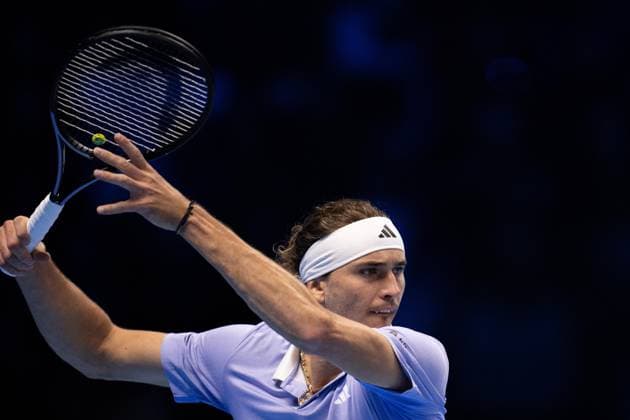 Germany s Alexander Zverev& xa0;react during the singles tennis match of the ATP, Tennis Herren World Tour Finals againstSpain s Carlos Alcaraz at the Inalpi Arena in Turin, Italy - - Friday, November 15, 2024.  Copyright: xMarcoxAlpozzi LaPressex