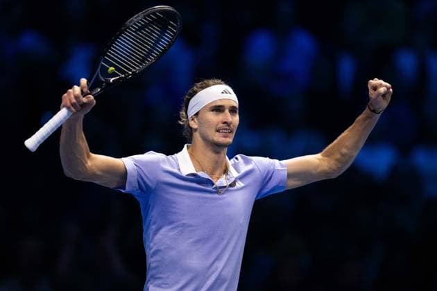 Germany s Alexander Zverev& xa0;react after 1 game during the singles tennis match of the ATP, Tennis Herren World Tour Finals againstSpain s Carlos Alcaraz at the Inalpi Arena in Turin, Italy - - Friday, November 15, 2024.  Copyright: xMarcoxAlpozzi LaPressex