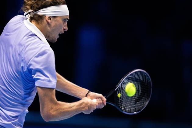 Germany s Alexander Zverev returns the ball to Spain s Carlos Alcaraz& xa0;during& xa0;their singles tennis match of the ATP, Tennis Herren World Tour Finals at the Inalpi Arena, in Turin, Italy - - Friday, November 15, 2024.  Copyright: xMarcoxAlpozzi LaPressex