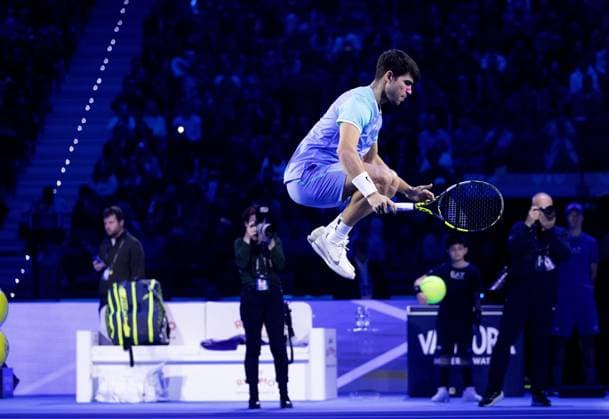 Carlos Alcaraz of Spain jumps during the warm up Nitto ATP, Tennis Herren Finals, Day 6, Tennis, Inalpi Arena, Turin, Italy 15 Nov 2024  Copyright: xEllaxLing Shutterstockx 14893645r