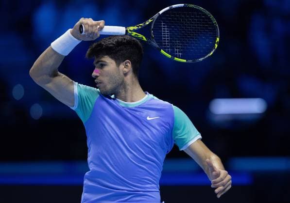 Carlos Alcaraz of Spain in action Nitto ATP, Tennis Herren Finals, Day 6, Tennis, Inalpi Arena, Turin, Italy 15 Nov 2024  Copyright: xEllaxLing Shutterstockx 14893645k