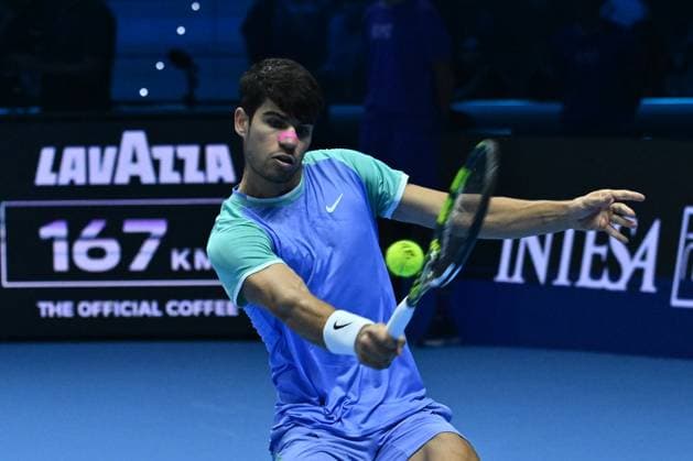 Carlos Alcaraz (ESP) in action against Alexander Zverev (GER) during day six of the Nitto ATP, Tennis Herren finals 2024 at Inalpi Arena on November 15, 2024 in Turin, Italy.  Copyright: xDomenicoxCippitelli IPAxSportx x xx IPA_51587098 IPA_Agency_IPA51587098