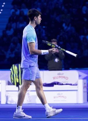 Carlos Alcaraz of Spain plays with his racquet during the warm up Nitto ATP, Tennis Herren Finals, Day 6, Tennis, Inalpi Arena, Turin, Italy 15 Nov 2024  Copyright: xEllaxLing Shutterstockx 14893645t