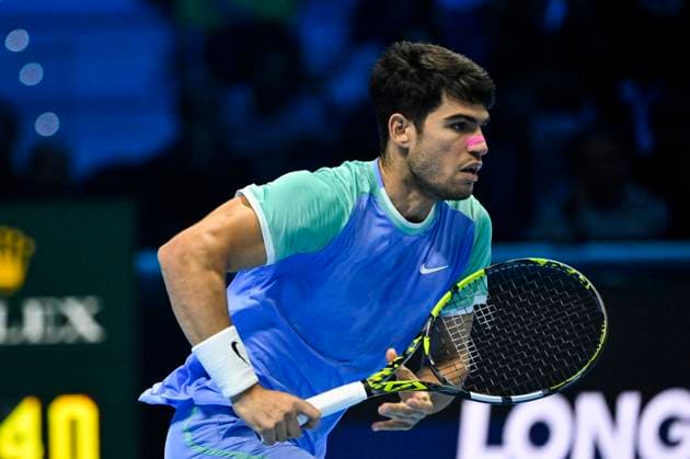 15th November 2024; Inalpi Arena, Turin, Italy; Nitto ATP, Tennis Herren Finals 2024 Day 6; Carlos Alcaraz of Spain in action against Alexander Zverev of Germany  ActionPlus12715471 BestxImages