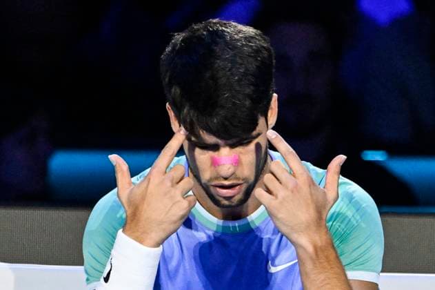 15th November 2024; Inalpi Arena, Turin, Italy; Nitto ATP, Tennis Herren Finals 2024 Day 6; Carlos Alcaraz of Spain reacts against Alexander Zverev of Germany  ActionPlus12715499 BestxImages