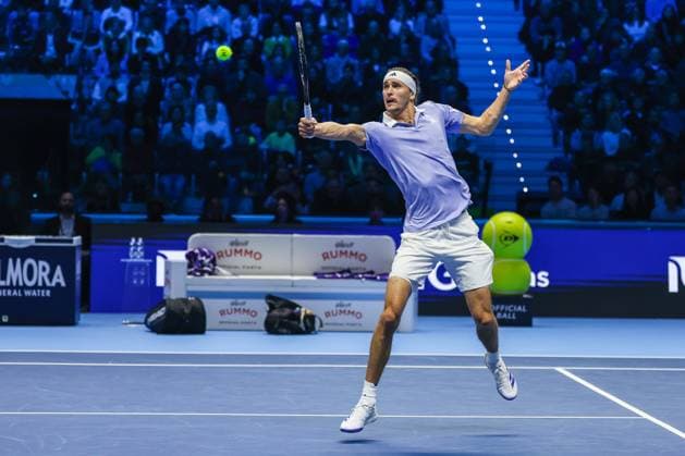 November 15, 2024, Turin, Italy: Alexander Zverev of Germany seen in actions during Men s Singles Group Stage match against Carlos Alcaraz of Spain on six four of the Nitto ATP, Tennis Herren Finals 2024 at Inalpi Arena Turin Italy - ZUMAs197 20241115_aaa_s197_119 Copyright: xFabrizioxCarabellix
