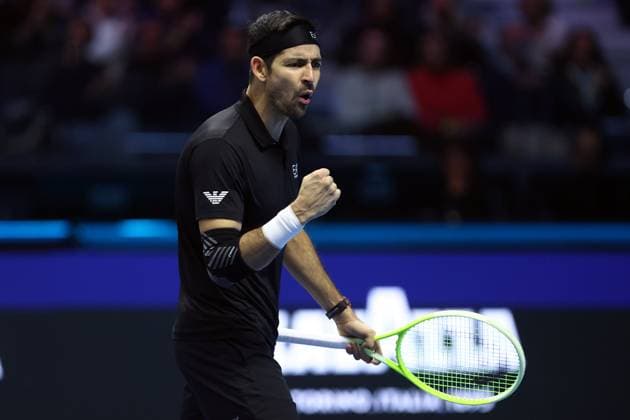 Marcelo Arevalo (El Salvador) celebrates, Day 6, Nitto ATP, Tennis Herren Finals 2024, INALPI Arena, November 15, 2024, Turin, Italy.