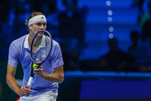 November 15, 2024, Turin, Italy: Alexander Zverev of Germany seen in actions during Men s Singles Group Stage match against Carlos Alcaraz of Spain on six four of the Nitto ATP, Tennis Herren Finals 2024 at Inalpi Arena Turin Italy - ZUMAs197 20241115_aaa_s197_140 Copyright: xFabrizioxCarabellix
