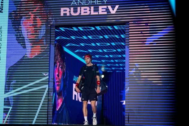 Russia s Andrey Rublev before the singles tennis match of the ATP, Tennis Herren World Tour Finals against Norway s Casper Ruud at the Inalpi Arena in Turin, Italy - - Friday, November 15, 2024.  Copyright: xMarcoxAlpozzi LaPressex
