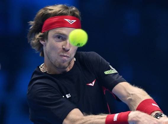 November 15, 2024, Turin: Andrey Rublev of Russia plays the match against Casper Ruud of Norway during the match of Nitto ATP, Tennis Herren Finals in Turin, Italy, 15 November 2024 ..The ATP men s singles world number 1 is preparing for the ATP Finals that will run from 10-17 November in Turin ANSA ALESSANDRO DI MARCO Nitto Atp Finals  - ZUMAa110 20241115_zaf_a110_075 Copyright: xAlessandroxDixMarcox