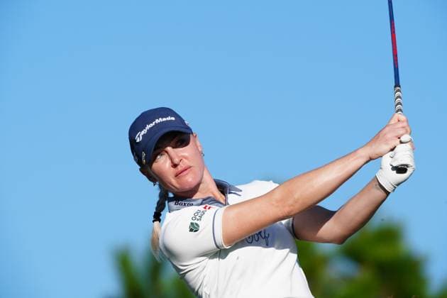 BELLEAIR, FL - NOVEMBER 15: LPGA, Golf Damen golfer Charley Hull plays her tee shot on the 12th hole on November 15, 2024, during the second round of the LPGA The ANNIKA driven by Gainbridge at Pelican Golf Club in Belleair, Florida. (Photo by Brian Spurlock Icon Sportswire) GOLF: NOV 15 LPGA The ANNIKA driven by Gainbridge at Pelican EDITORIAL USE ONLY Icon24111588