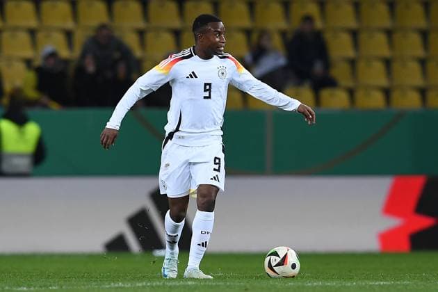 Soccer U21 Men International match Germany Denmark on 15 11 2024 at the Tivoli in Aachen Youssoufa Moukoko Germany DFB regulations prohibit any use of photographs as image sequences and or quasi video xRx